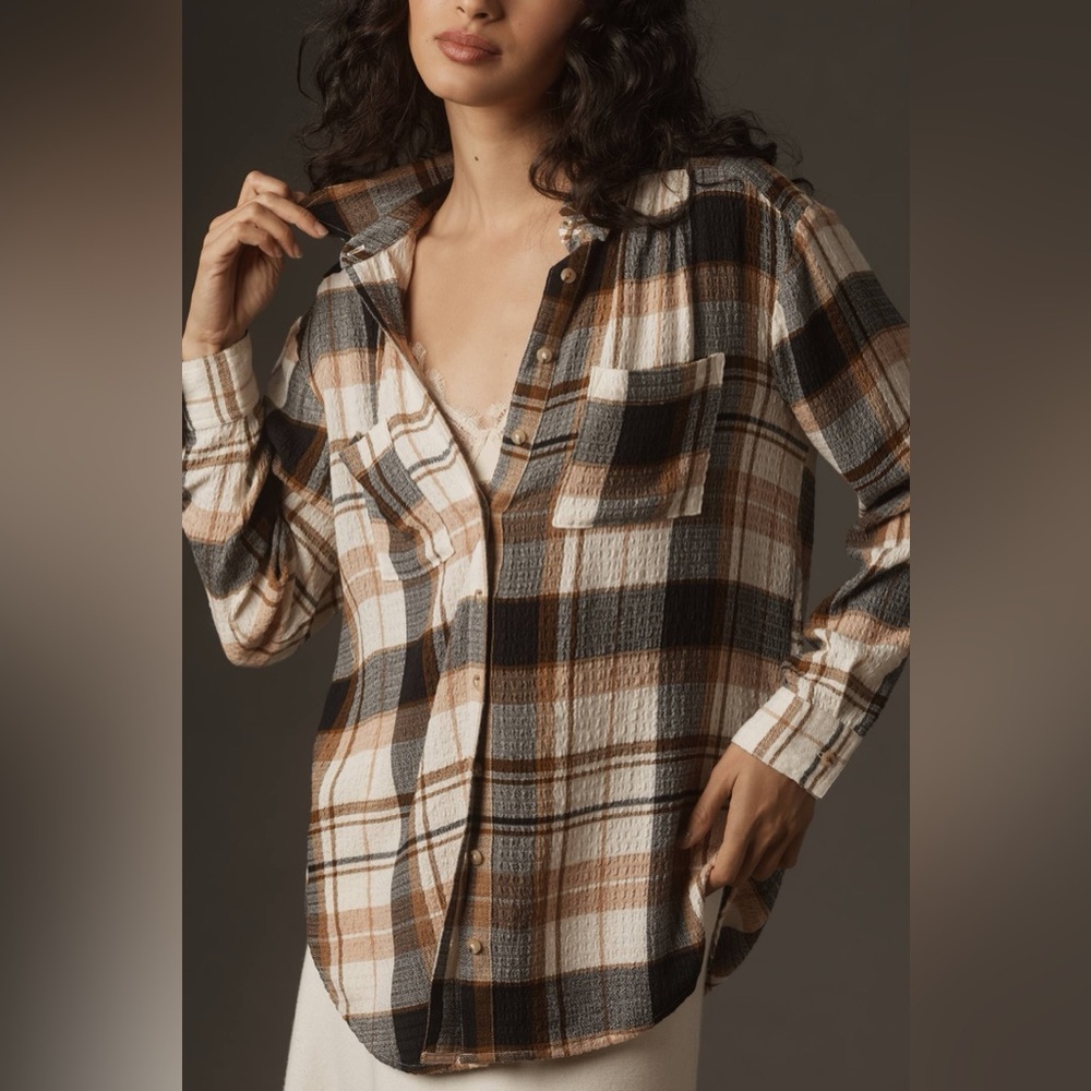Anthropologie Pilcro Relaxed Long-Sleeve Checkered Shirt